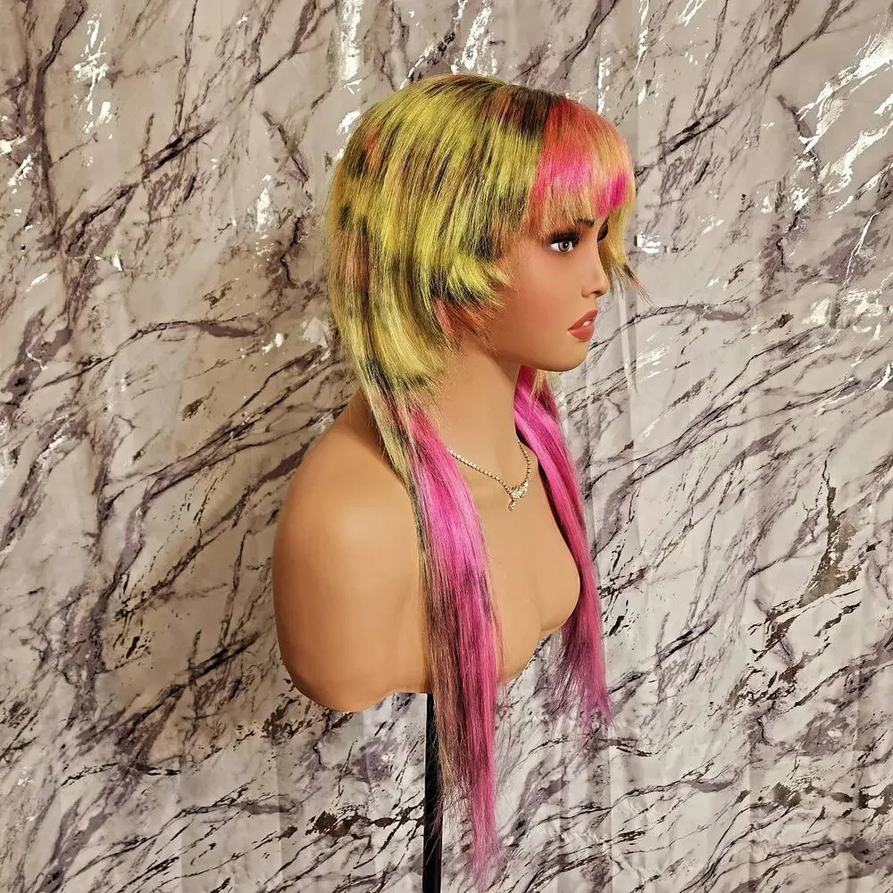 Yellow & Pink Scene 28 Inch Wig, 13x6 Lace Front Cheetah, Zebra Print